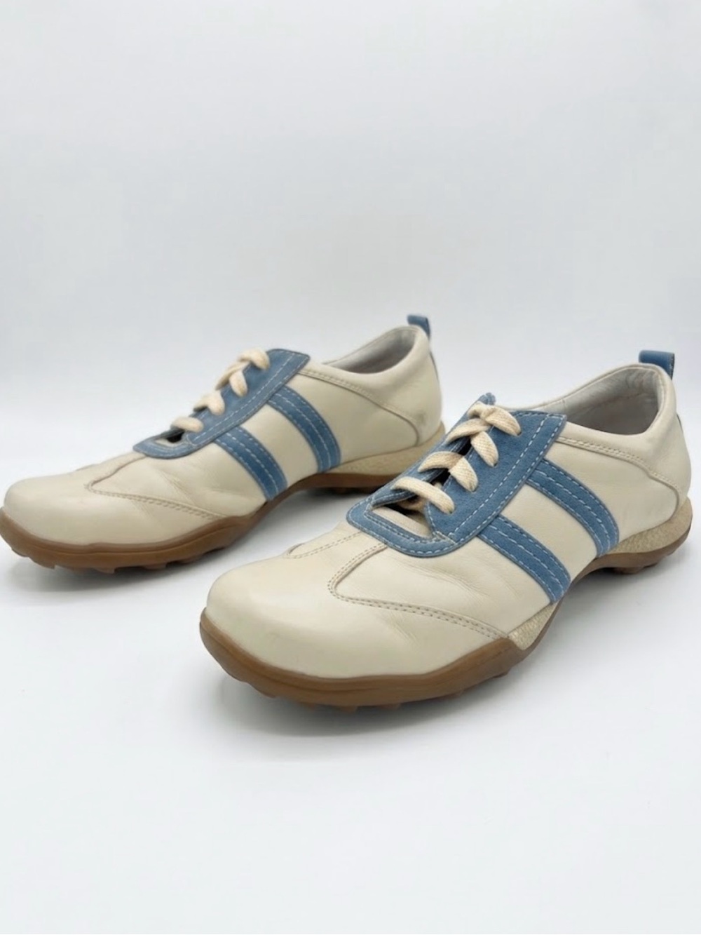 BED|STÜ Vintage Cream & Blue Leather Retro Low Top Sneakers Size 42